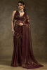 Glamorous Brown-Color Chiffon Pre-Stitched Saree With Blouse