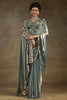 Beautiful Turquoise Blue Sequins Satin Wedding Wear Saree With Blouse