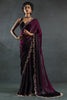 Wonderful Wine Diamond Work Satin Party Wear Saree With Blouse