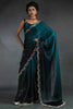 Glorious Teal Blue Diamond Work Satin Reception Wear Saree With Blouse