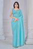 Wonderful Sky-Blue Hand Work Organza Function Wear Saree With Blouse