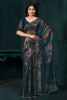 Surprising Teal Blue Zarkan Work Silk Party Wear Saree With Blouse