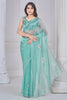 Stunning Sea Green Hand Work Organza Party Wear Saree With Blouse