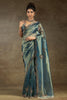 Alluring Dusty Green Hand Work Organza Function Wear Saree