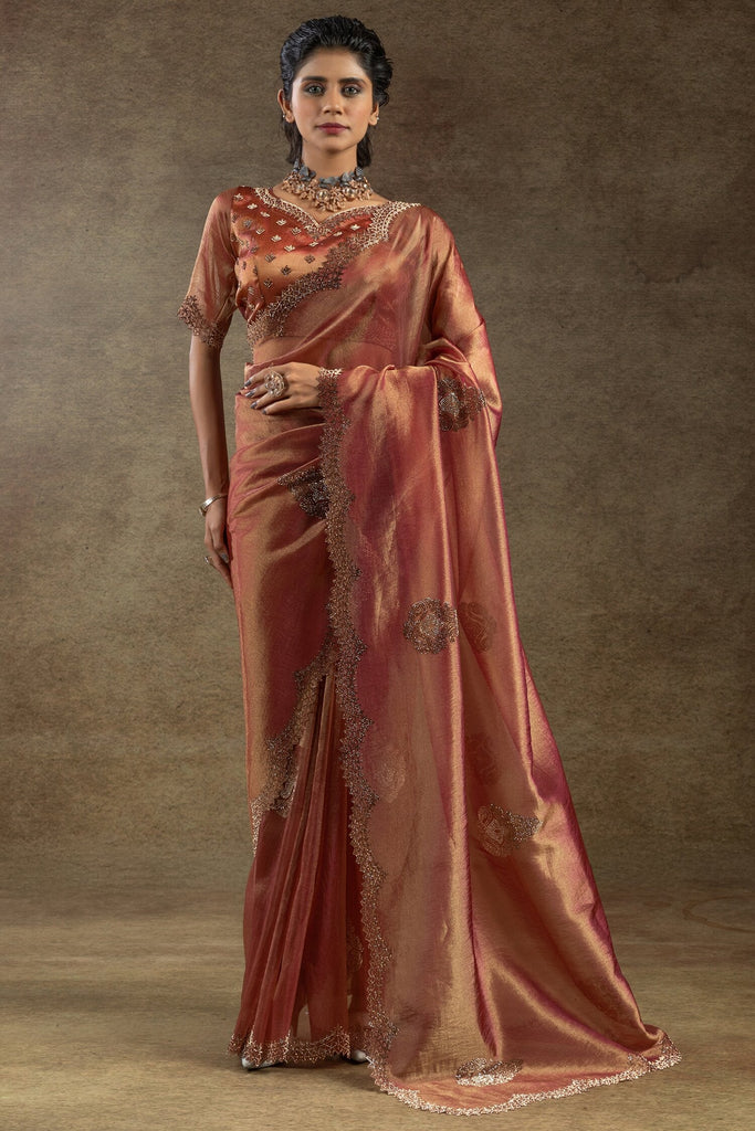 Glamorous Pink Hand Work Organza Wedding Wear Saree