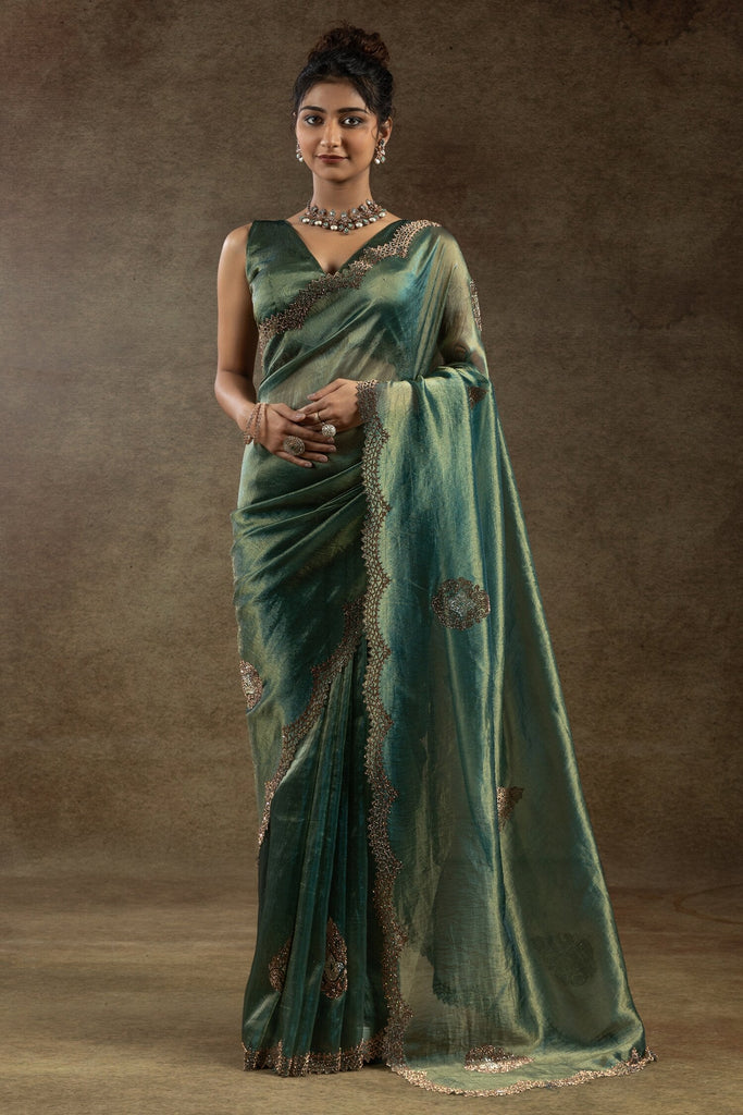 Fantastic Green Hand Work Organza Event Wear Saree