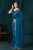 Fascinating Teal Blue Hand Work Crepe Function Wear Saree With Blouse