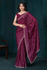 Spectacular Wine Color Hand Work Crepe Party Wear Saree With Blouse