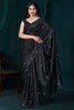 Awesome Black Hand Work Crepe Cocktail Wear Saree With Blouse