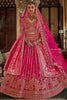 Gorgeous Pink Thread Work Silk Bridal Wear Lehenga Choli With Double Dupatta