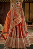 Graceful Orange Pearl Work Silk Bridal Lehenga Choli With Double Dupatta