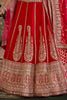 Charming Red Thread Embroidered Silk Bridal Wear Lehenga With Double Dupatta