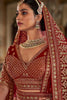 Charming Red Thread Embroidered Silk Bridal Wear Lehenga With Double Dupatta