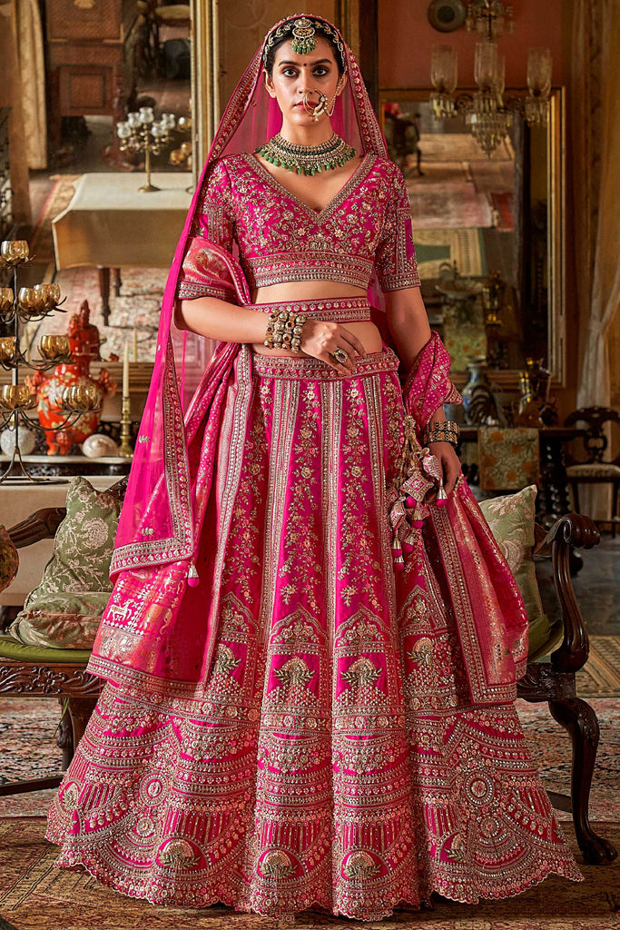 Enchanting Pink Sequins Silk Bridal Lehenga Choli With Double Dupatta
