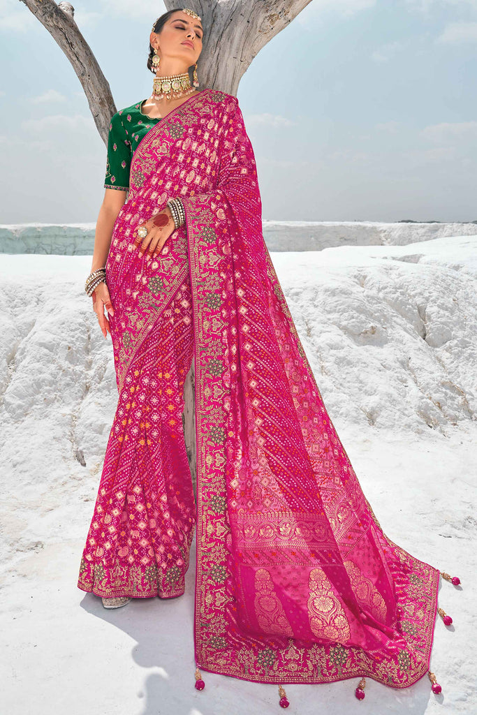 Special Rani Pink Bandhani Printed Georgette Function Wear Saree