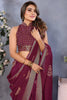 Attractive Magenta Printed Chiffon Festival Wear Saree With Blouse