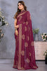 Attractive Magenta Printed Chiffon Festival Wear Saree With Blouse