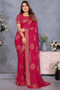 Captivating Pink Printed Chiffon Event Wear Saree With Blouse