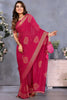 Captivating Pink Printed Chiffon Event Wear Saree With Blouse