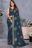 Spectacular Navy Blue Chiffon Traditional Saree With Blouse