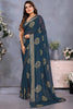 Spectacular Navy Blue Chiffon Traditional Saree With Blouse
