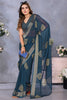 Spectacular Navy Blue Chiffon Traditional Saree With Blouse