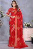Precious Red Printed Chiffon Casual Wear Saree With Blouse