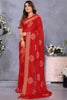 Precious Red Printed Chiffon Casual Wear Saree With Blouse