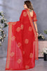 Precious Red Printed Chiffon Casual Wear Saree With Blouse