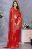 Precious Red Printed Chiffon Casual Wear Saree With Blouse