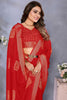 Precious Red Printed Chiffon Casual Wear Saree With Blouse