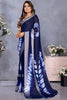 Wonderful Navy Blue Shibori Printed Chiffon Party Wear Saree