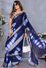 Wonderful Navy Blue Shibori Printed Chiffon Party Wear Saree