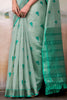 Elegant Green Weaving Cotton Traditional Saree With Blouse
