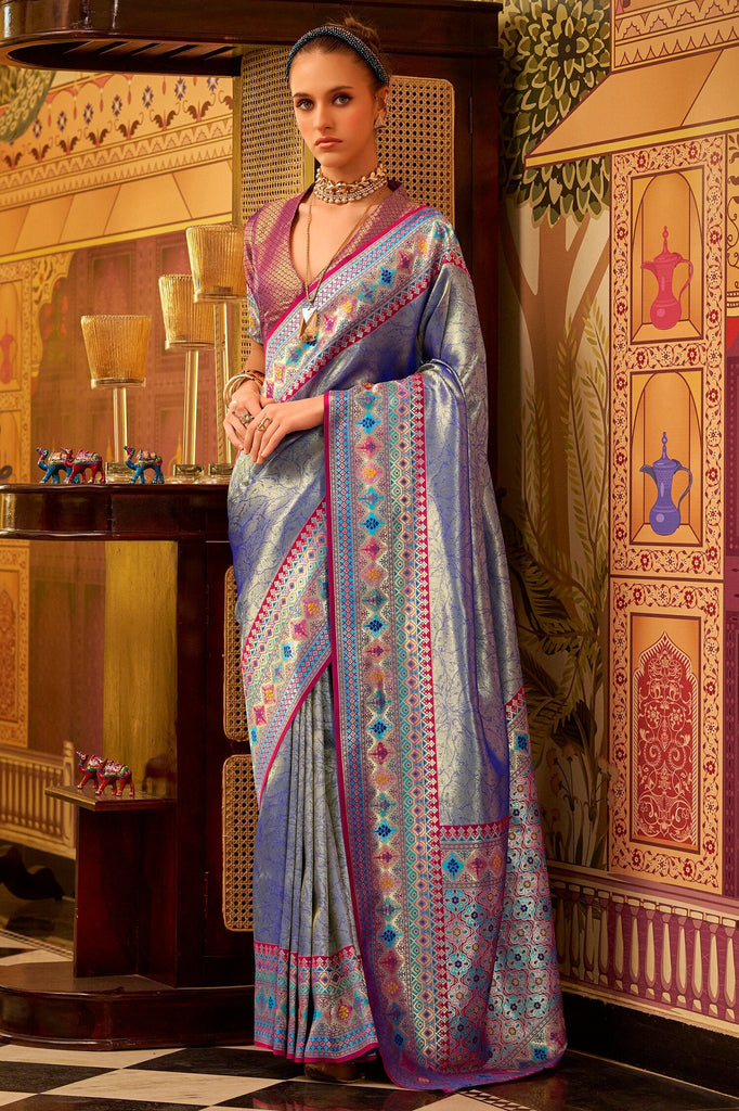 Alluring Royal Blue Zari Weaving Tissue Silk Festival Wear Saree