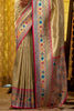 Pretty Beige Zari Weaving Tissue Silk Traditional Saree With Blouse