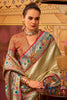 Pretty Beige Zari Weaving Tissue Silk Traditional Saree With Blouse