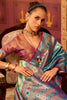 Beautiful Teal Blue Zari Weaving Tissue Silk Event Wear Saree