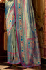 Beautiful Teal Blue Zari Weaving Tissue Silk Event Wear Saree