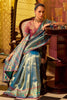 Beautiful Teal Blue Zari Weaving Tissue Silk Event Wear Saree
