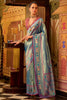 Beautiful Teal Blue Zari Weaving Tissue Silk Event Wear Saree