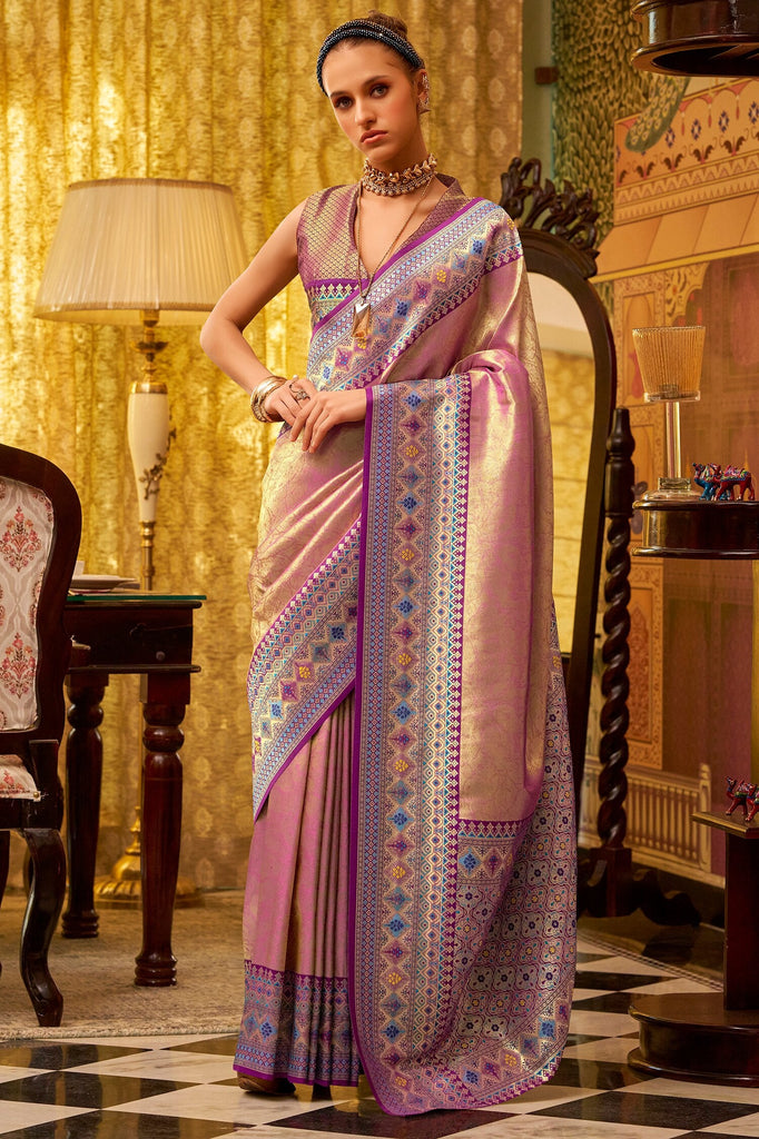 Ravishing Purple Zari Weaving Tissue Silk Festival Wear Saree