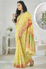 Ravishing Yellow Digital Printed Linen Festival Wear Saree With Blouse