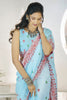 Beautiful Sky-Blue Digital Printed Linen Office Wear Saree With Blouse