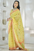 Ravishing Yellow Digital Printed Linen Festival Wear Saree With Blouse