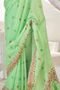 Alluring Light Green Digital Printed Linen Traditional Saree With Blouse