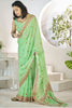 Alluring Light Green Digital Printed Linen Traditional Saree With Blouse