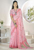 Fascinating Pink Digital Printed Linen Casual Wear Saree With Blouse