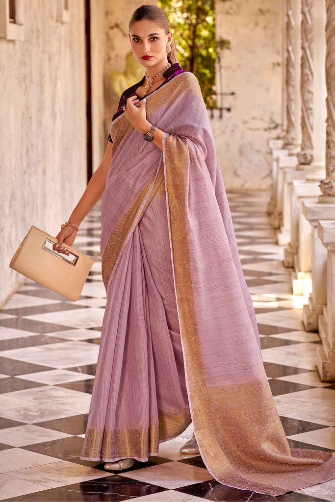 Adorable Lilac Weaving Tissue Silk Event Wear Saree With Blouse