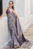 Beautiful Grey Ikkat Weaving Silk Traditional Saree With Blouse